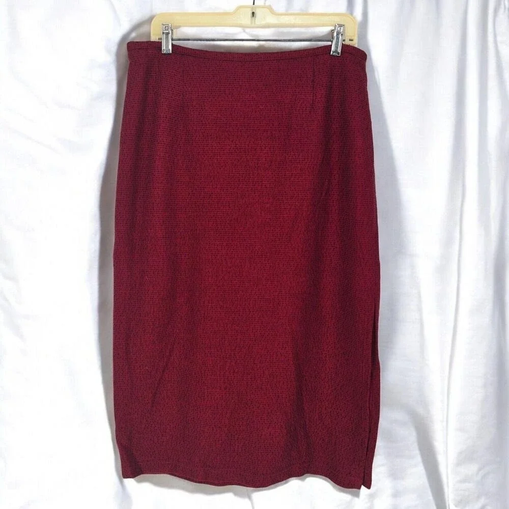 Nancy Bolen Petites City Girl Red Black Studded Skirt Suit Set Faux Fur Trim 90s
